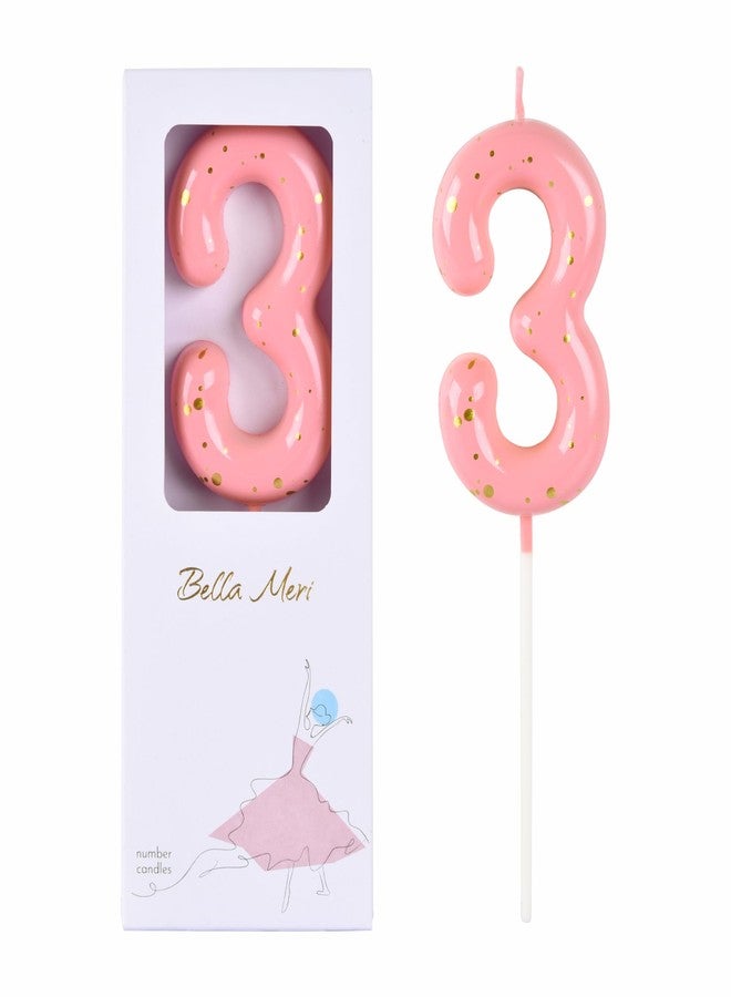 Bella Meri شموع عيد ميلاد بيلا ميري الكلاسيكية باللونين الوردي والذهبي، مقاس 2.76 بوصة، بثلاثة أرقام، شموع ذهبية وشموع على شكل أرقام الكيك للاحتفال بالحفلات. - Image 1